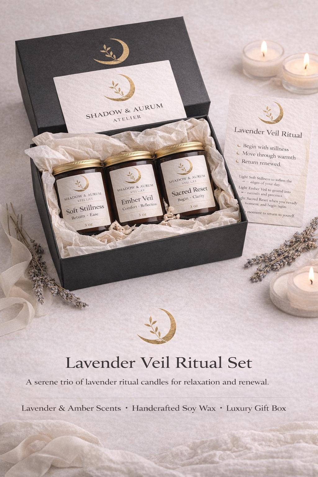Lavender Candle Trio | Soy Wax Aromatherapy | All Natural Relaxation Ritual