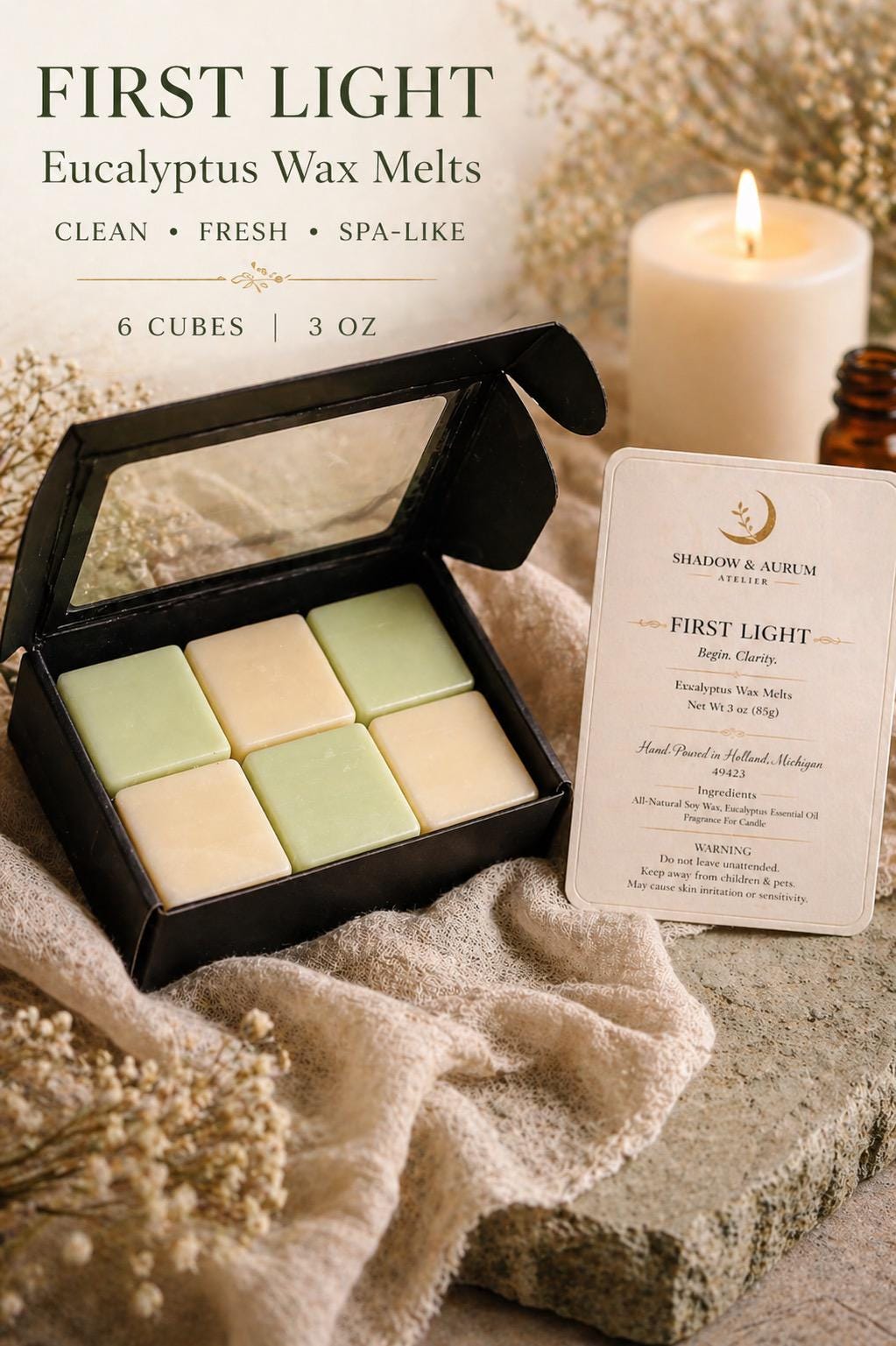 Eucalyptus Wax Melts | Natural Soy Wax, Essential Oil, Small Batch, Spa Scent