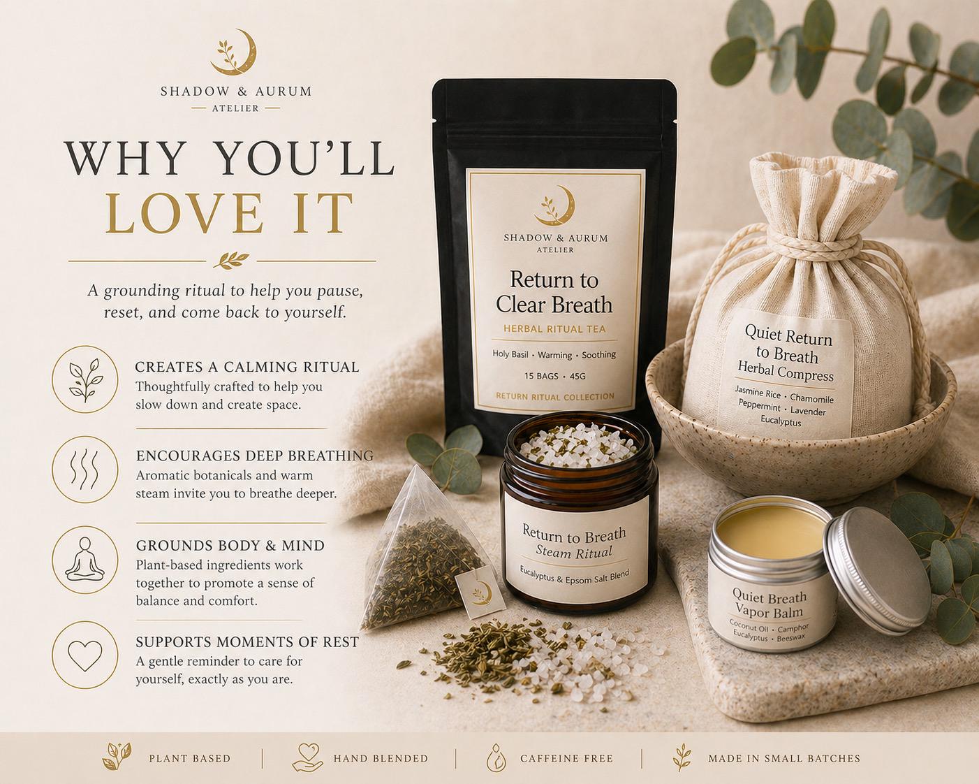Clear Breath Ritual Kit |Self Care | Herbal Tea, Steam Soak, Botanical Compress, Vapor Balm