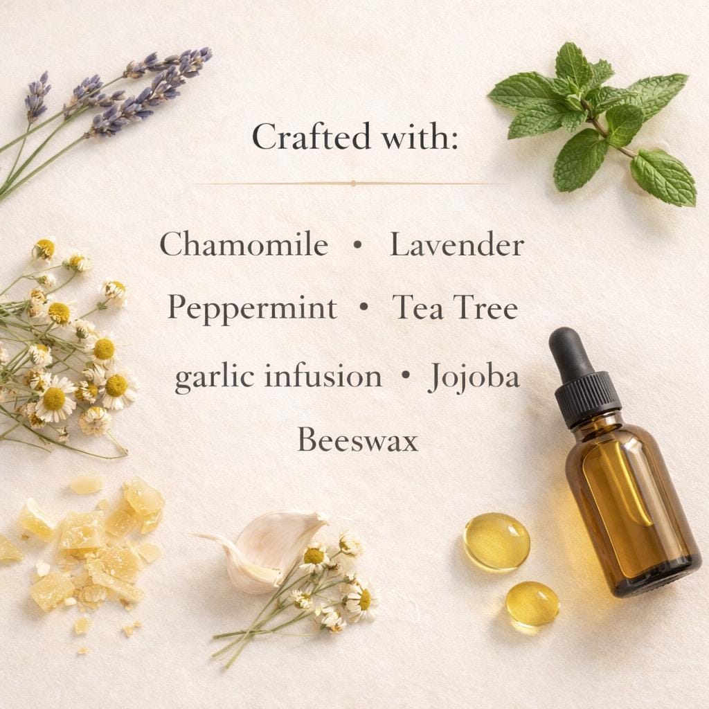 Seasonal Comfort Balm | Garlic infusion, Chamomile, Lavender, Peppermint, Tea Tree Oil