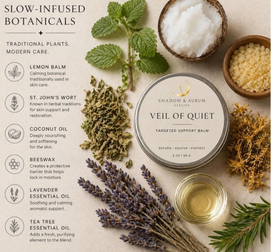 Lemon Balm | St. John's Wort | Coconut Oil | Lavender, Tea Tree Essential Oils | Skin Salve