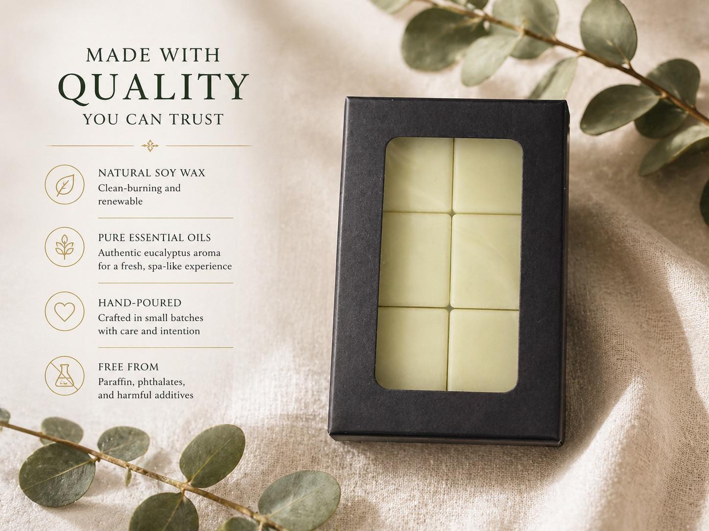 Eucalyptus Wax Melts | Natural Soy Wax, Essential Oil, Small Batch, Spa Scent
