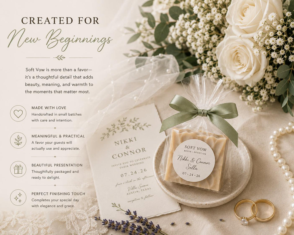 Soft Vow Wedding Soap Favor | Lavender Sage Vanilla Botanical Bar