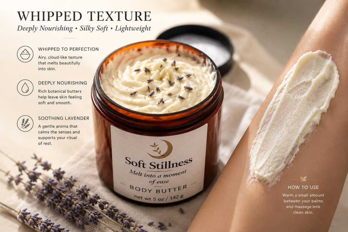Handcrafted Lavender Body Butter | Whipped Shea Moisturizer, Botanical Blend