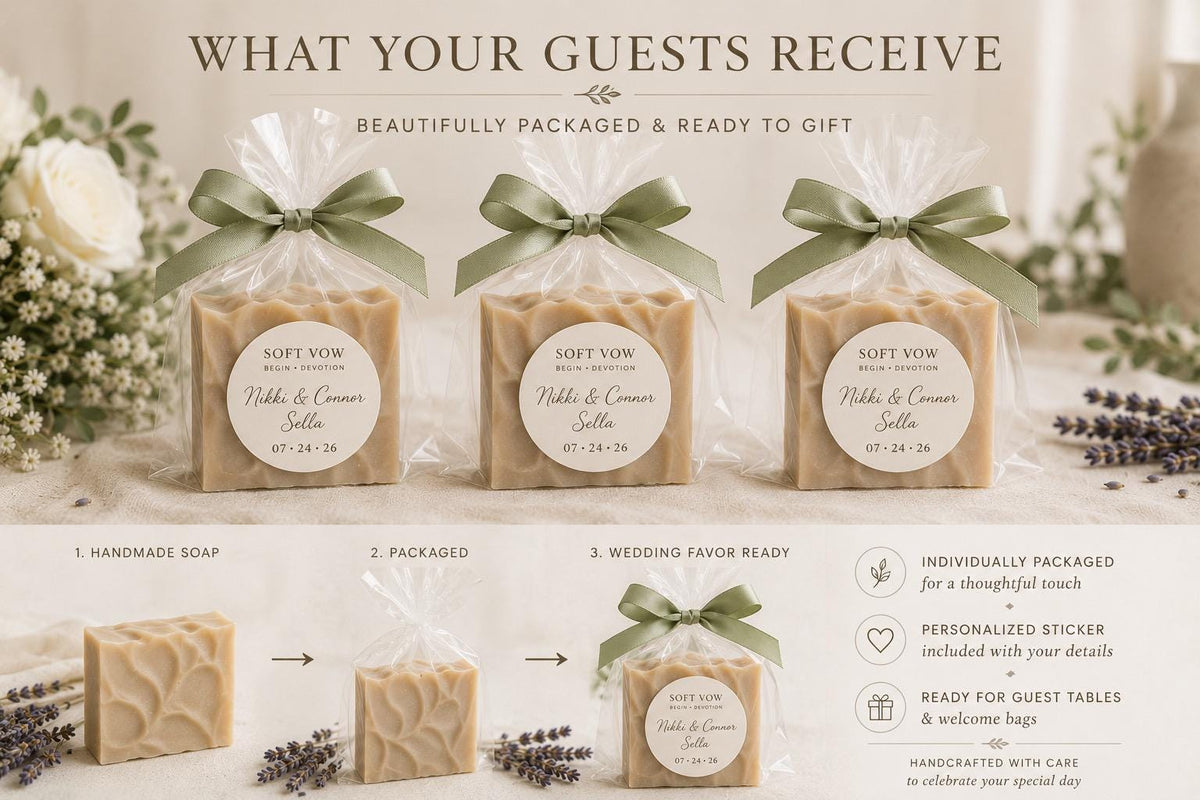 Soft Vow Wedding Soap Favor | Lavender Sage Vanilla Botanical Bar