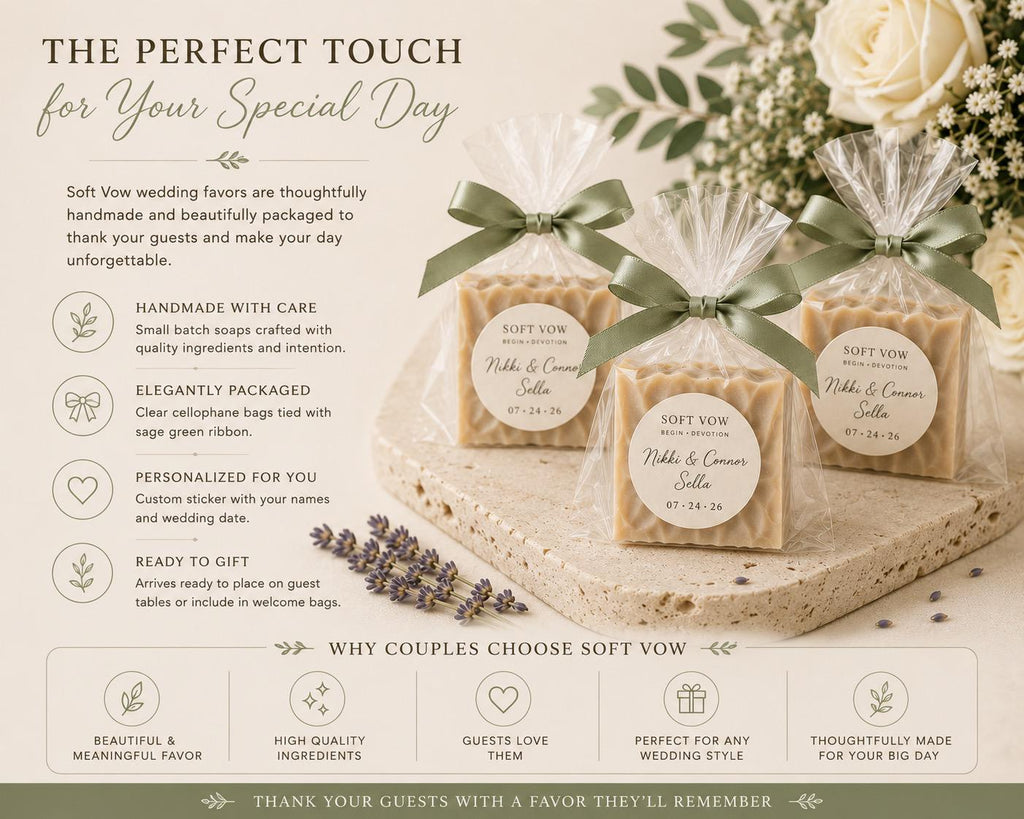 Soft Vow Wedding Soap Favor | Lavender Sage Vanilla Botanical Bar