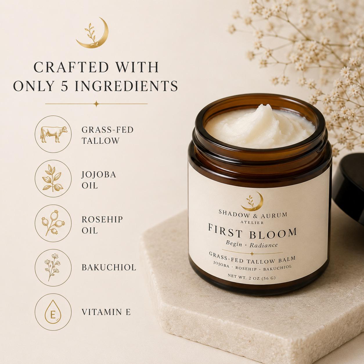 First Bloom Tallow Balm | Rosehip & Bakuchiol | Botanical Moisture Balm | Natural Skincare Ritual