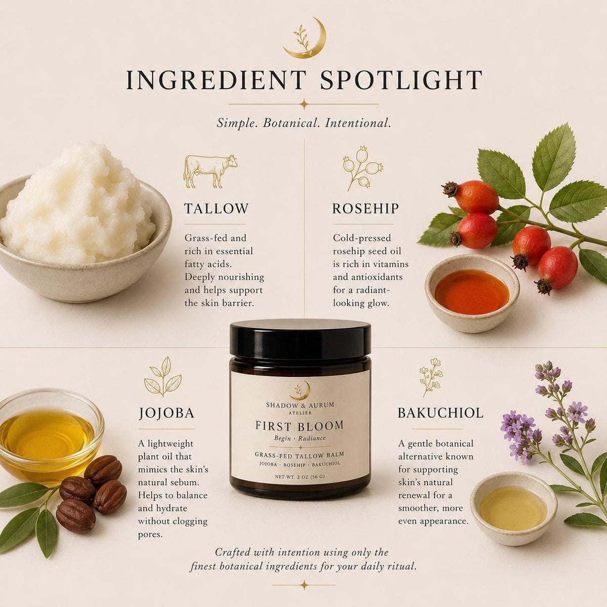 First Bloom Tallow Balm | Rosehip & Bakuchiol | Botanical Moisture Balm | Natural Skincare Ritual