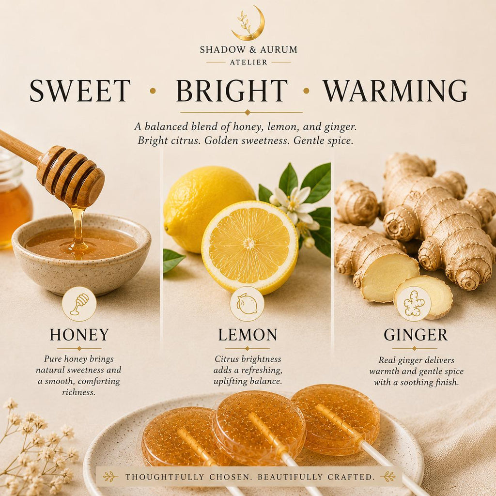 Ginger Honey Lollipops | Lemon Spice Botanical Candy, Small Batch Artisan Treat