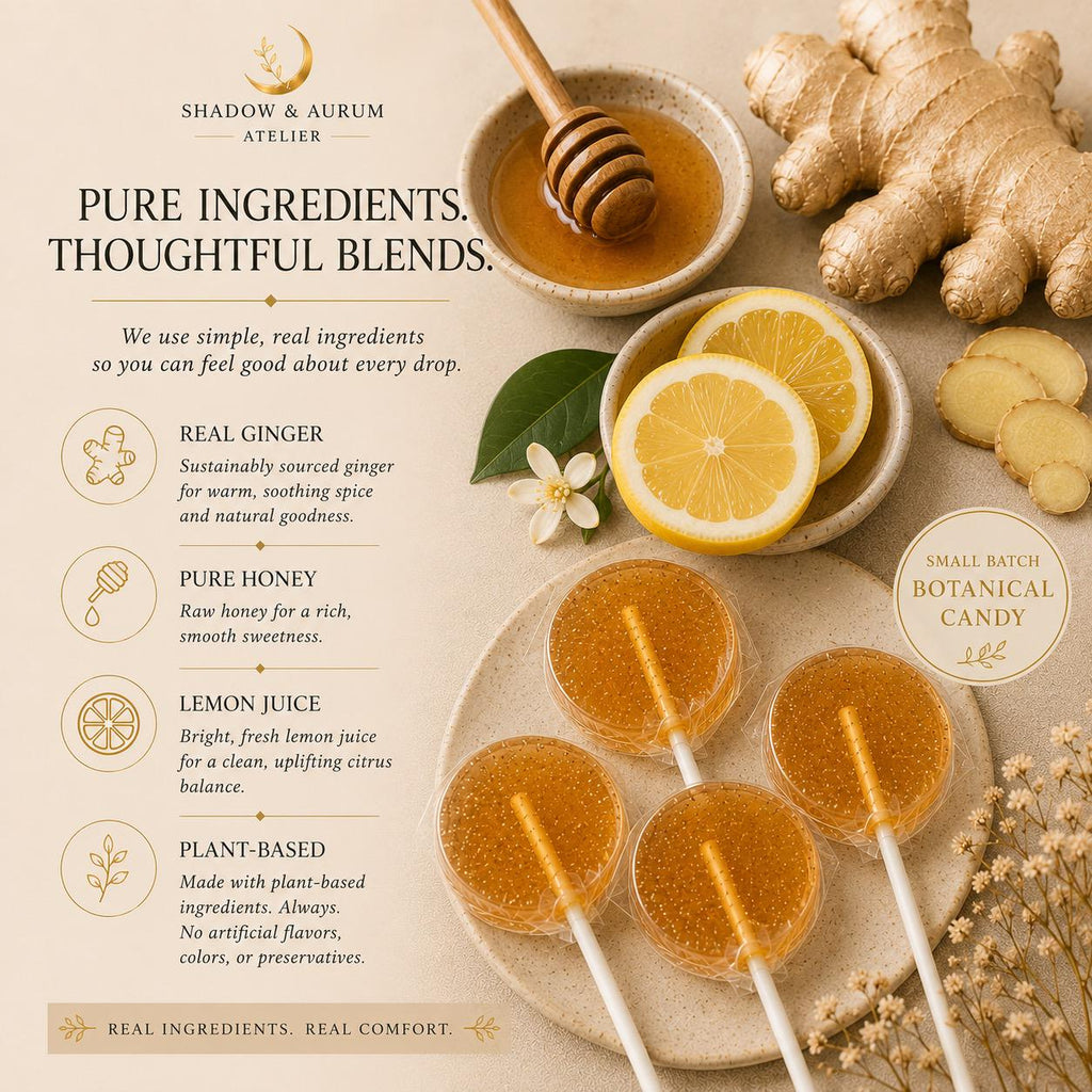 Ginger Honey Lollipops | Lemon Spice Botanical Candy, Small Batch Artisan Treat