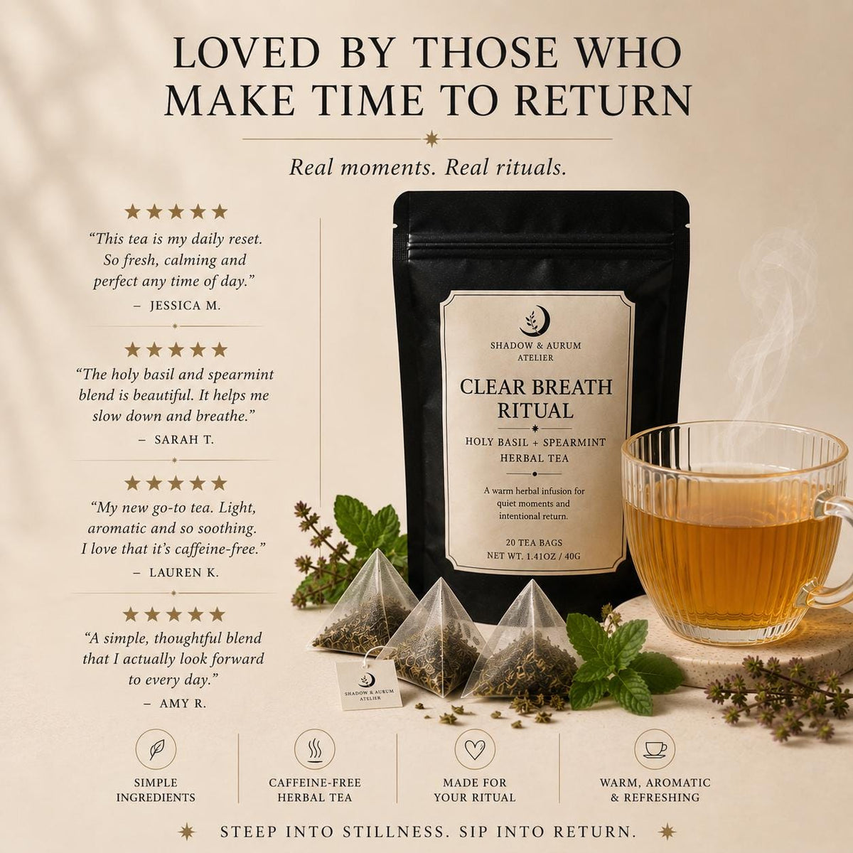 Holy Basil & Spearmint Herbal Tea | Clear Breath Ritual | Natural Support for the breath.
