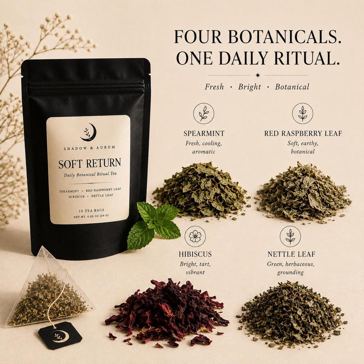 Spearmint Herbal Tea | Raspberry Leaf, Hibiscus & Nettle PCOS/ Period friendly