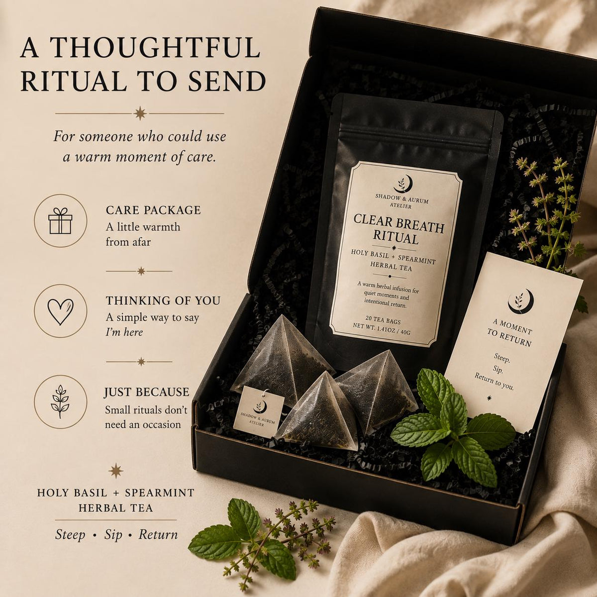 Holy Basil & Spearmint Herbal Tea | Clear Breath Ritual | Natural Support for the breath.