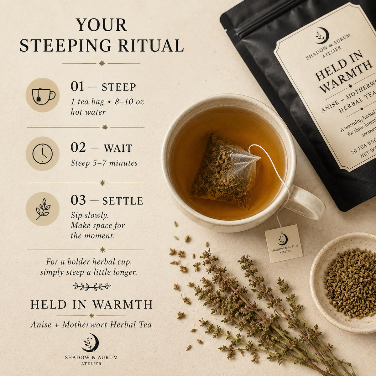 Anise + Motherwort Herbal Tea | Cycle support | Comfort Ritual